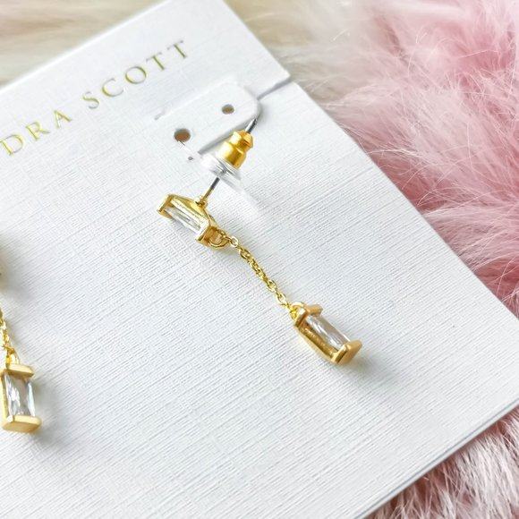 Kendra Scott Gold Juliette White Crystal Drop Earrings - Picture 3 of 3